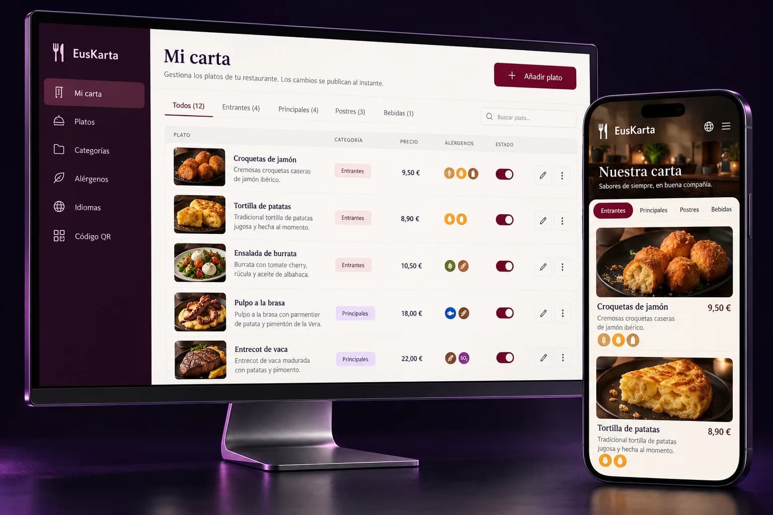 Mockup ilustrativo de EusKarta en un ordenador y un móvil